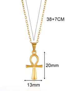 1Pc Ancient Egyptian Cross Pendant Necklace 18K Gold Plated Stainless Steel Adjustable Chain Necklace Eternal Jewelry Fashion Accessories