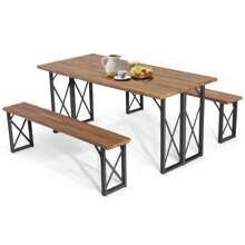 6-Person Outdoor Picnic Table & Bench Set Garden Wood Dining Table - Black - View 1