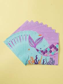 Juego de 100 piezas de vajilla desechable con diseño de sirena, adecuado para 20 invitados. Incluye servilletas cuadradas desechables, platos de papel y vasos de papel. - Multicolor - Ver 15