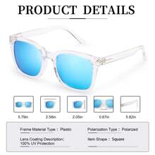 Fashion Sunglasses For Women, Polarized Driving, Anti Glare UV400 Protection, Fashionable Design - 透明框*藍片 - 查看 5