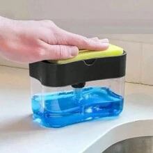 1pc Automatic Liquid Soap Dispenser With Sponge Brush For Kitchen Cleaning, Dish Washing Liquid Holderbathroom Decor Summer - Multicolor - View 5