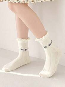 5 Pairs Of Children's Socks, Bow Diamond Checker Square Checker Pattern Girls Four Seasons Style Cute Casual Elegant Style Of Daily Travel To School Can Wear Children's Mid-Tube Socks.