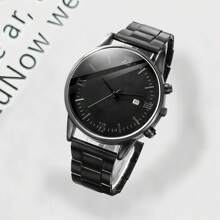 4pcs/Set Men's Fashion Quartz Watch With Roman Numeral Dial + Cross Necklace + Bracelet + Ring Set - Black - View 2