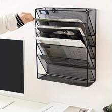 Wall File Holder Organiser Wall Mounted Magazine File Rack - 6 Tier Mesh A4 Mesh In Tray Hanging Storage Rack For Papers Letters Documents And Stationery Black