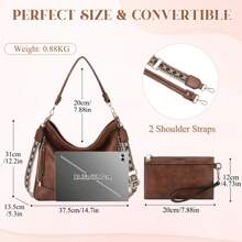 VASCHY 2Pcs Hobo Bag For Women, Vegan Leather Tote Handbags Large Ladies Shoulder Bag Chic Crossbody Purse With Wallet 2PCS Set - Brown - View 2