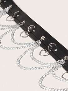 1 pièce Ceinture de taille  à double couche avec décoration de chaîne circulaire pour femmes grandes tailles, style gothique punk, accessoire polyvalent pour robes, fêtes, vacances, idée de cadeau été, école automne, automne, Halloween - Noir - Voir 4
