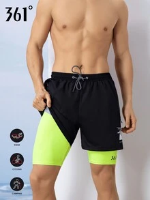 361degree 2-1 Beach Shorts For Men With Pockets, Swimming,Sufing,Outdoor Actives,Daily Wearing,One Or Two Size Larger Is More Recommended - Green - View 1