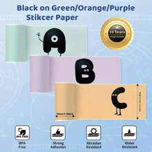Self-Adhesive Instant Camera Print Refill Paper- Green Orange Purple Sticker Paper Photo Printer Thermal Paper Rolls Instant Print Camera Refill Paper,57x30mm - Multicolor - View 2