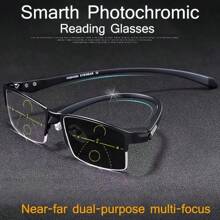 Photochromic, Progressive Multifocal Reading Glasses, Anti-Blue Light Reading Glasses, TR Flexible Half-Rim Frame, Lightweight Wear, Unisex - White - View 2