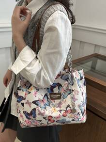 Stylish Striped Handbag - Women's Large Capacity Shoulder Bag - Zipper Tote Bag For Daily Use - Minimalist Chain Shoulder Tote Bag For Teen Girls, Women, College Students, Rookies & White-Collar Workers, Perfect For Office, Work, Business, Commute, Best Work Bag For Women, Back-To-School Season - Multicolor - View 5