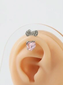 Cute Bowknot Heart 316L Stainless Steel Annular Ear Bone Nail Fashion Delicate Zirconia Earring For Girl Y2K Punk Jewelry - Multicolor - View 3