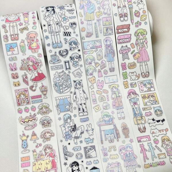 Tape Roll Paper With Sweet Girl In Winter Cartoon Town Design, Decorative Material,School Supplies,Back To School