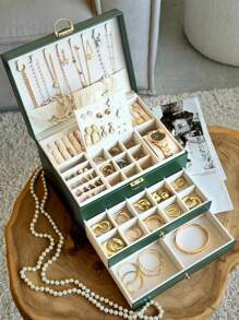 3-Layer Locking Large Capacity Jewelry Storage Box, Portable Jewelry Storage Box, Dresser Jewelry Storage Box With Drawer - White - View 15