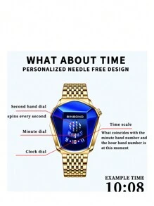 Reloj de cuarzo personalizado BINBOND nuevo concepto, relojes de moda creativos para hombres, de acero inoxidable dorado azul, impermeable, reloj para hombres - Dorado - Ver 3