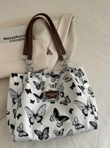 时尚条纹手提包 - 女士大容量单肩包 - 日常使用的拉链托特包 - 金属链条托特包 简约链条单肩托特包 适合少女、女大学生、新人及白领人士 非常适合办公室、工作、商务、通勤 适合女性返校学生的最佳工作包 - 白色 - 查看 4