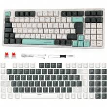 LORISKORS TR95 Teclado Mecánico Español de 95 Teclas, Teclado Oficina de Blanco Retroiluminado, Teclado Gamer con Ñ y Teclas Numérico, Cable Removible, Keyboard de Red Switch, Blanco/Gris Verde - Blanco/Gris Verde (Red Switch) - Ver 1