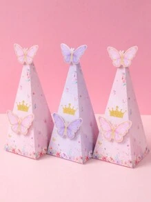 6pcs Beauty Butterfly Theme Triangle Gift Box,12pcs Pink Purple Butterfly Stickers, Butterfly Gift Wrapping Box Birthday Packing Supplies,1st Birthday Babe Shower Gender Reveal Party Decoration Gift Packaging Box - Butterfly - View 2