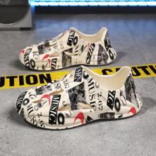 Non-Slip, Wear-Resistant, Fashionable Graffiti Slip-On Beach Sandals, Couples Styles, Suitable For Summer Outdoor Activities, Water Sports, Driving - Khaki - View 1