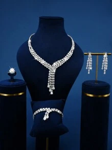 5 sztuk/zestaw Zestaw biżuterii z cyrkonii sześciennych z kroplą wody, odpowiedni na wesele dla kobiet, imprezę, urodziny, spotkania świąteczne, dodatki do sukienek