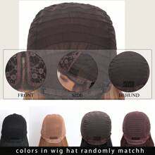 金色露肩蕾丝假发，女士直发合成蕾丝假发，预先拔毛，可直接佩戴，尺寸13x5x1，外观自然，无需胶水。 - 挑染棕色 - 查看 7