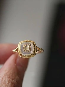 1 件复古奢华方形装饰戒指，女士 S925 纯银精美珠宝礼物，适合女士舞会派对珠宝