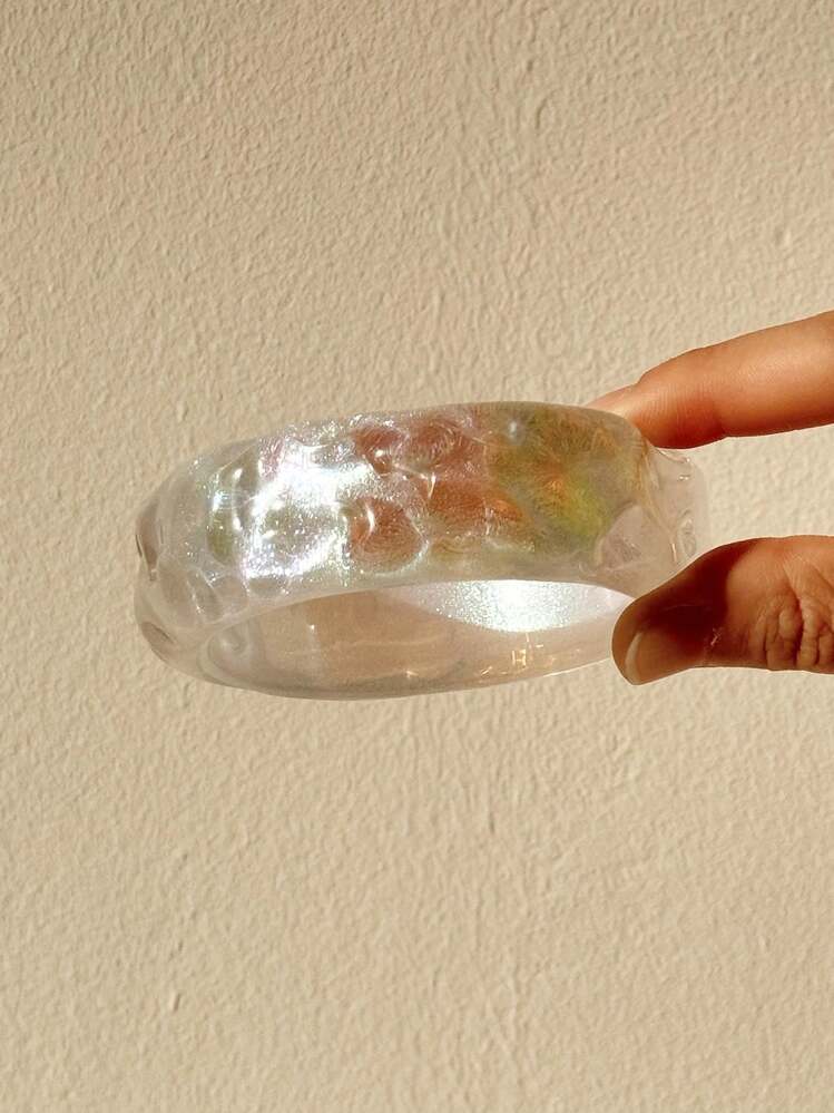 1 件几何不对称透明激光闪亮圆形手链，夏季简约宽手链 - 彩色 - 查看 9