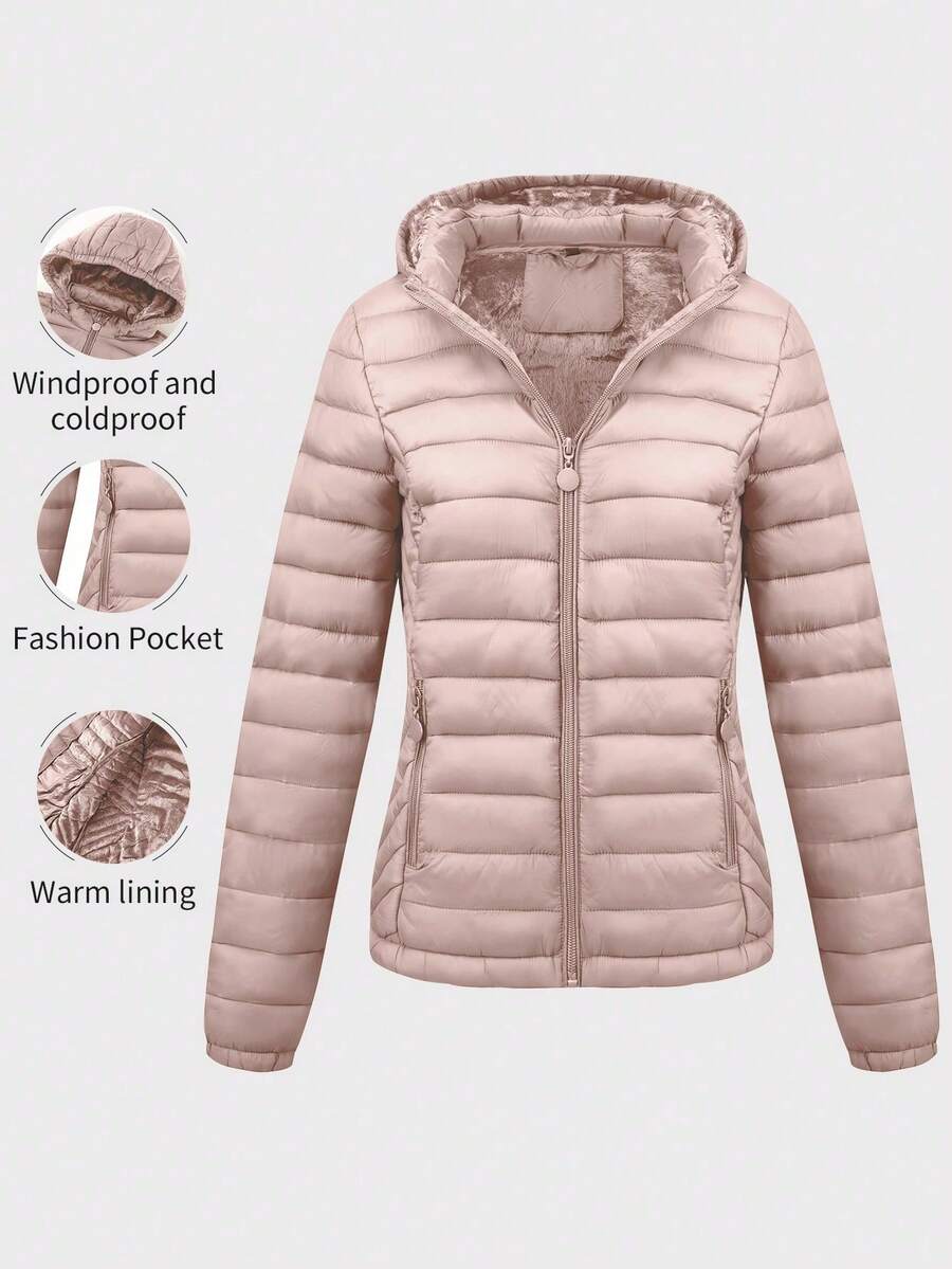 Risissida Women's Minimalist Outdoor Jacket For Fall, With Hood And Pockets, Suitable For Commuting And Leisure Winter Coat Women - Baby Pink - View 1