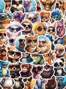 55 piezas Lindas pegatinas de animales para decoración de portátil, manual, estuche de teléfono celular