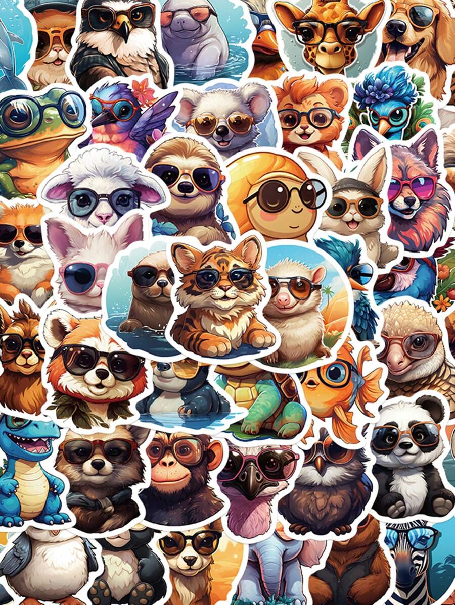 55 piezas Lindas pegatinas de animales para decoración de portátil, manual, estuche de teléfono celular