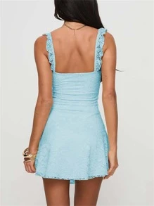Women's Summer Mini Dresses Sleeveless .Y Square Neck Backless Lace Splicing Cocktail Party Straps Bodycon Dress - Màu xanh lam - Xem 4