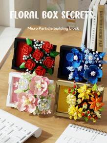 687 piezas Bloques de construcción de ramos de flores con soporte y caja sorpresa - Perfecto para decoración del hogar de adultos de 14 años en adelante, Día de San Valentín, regalos de cumpleaños, regalos para amantes, amigos, familia, regalos festivos, regalos del Día del Padre, regalos del Día de la Madre, regalos de boda, decoraciones de boda, regalos de graduación