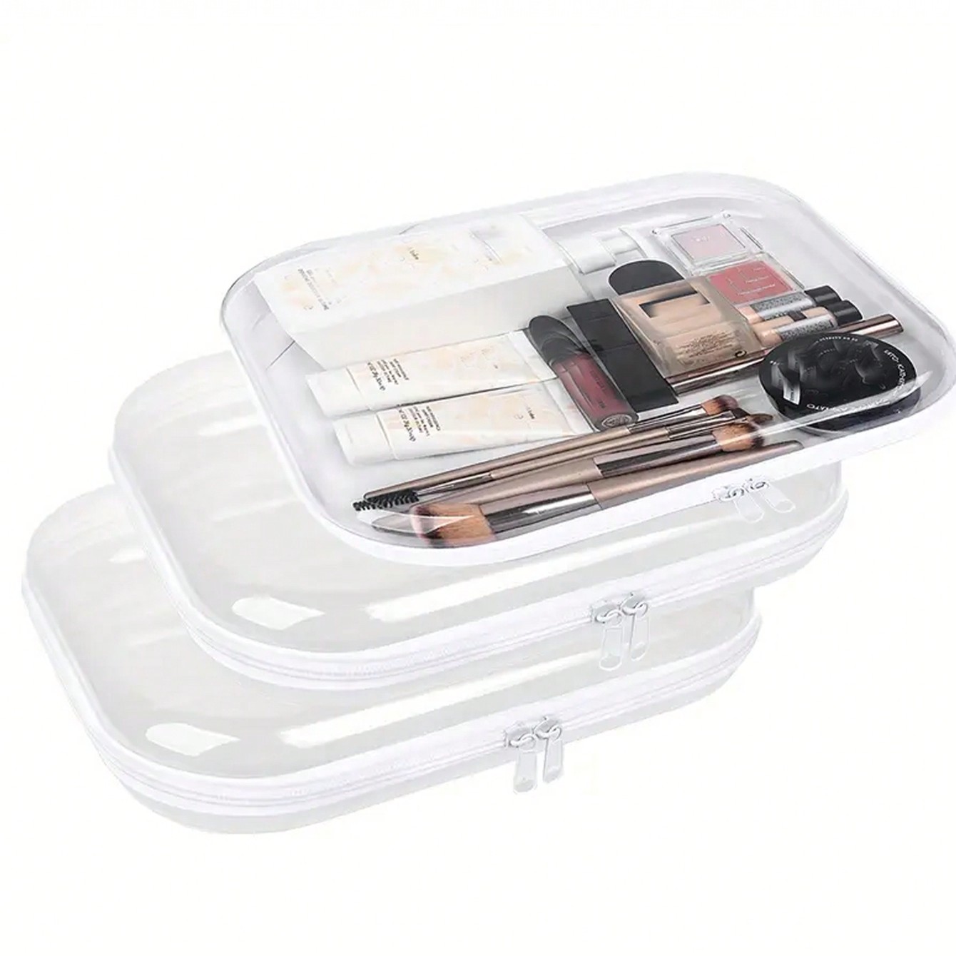 1pc/2pcs Clear View Hard Shell Cases - Ultra-Durable Double Layer Transparent PVC Storage Bags For Travel, Makeup, And Toy Organization - Portable, Stackable, And Space-Saving With Easy-Zip Closure, Double Zippered Hard Pouch Clear Zipper Case Clear Organizer Bags, Water Proof Storage Boxes