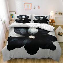2/3pcs 3D Black Flowers Print Duvet Cover Set White Background Bedding Set Boys And Girls Bedroom Decor (Size 135x200 Only 1 Pillowcase)