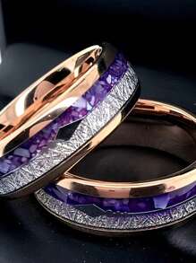 Fashion Rose Gold & Purple Crystal Ombre Splice Gold Arrow Design Ring, Suitable For Wedding Ceremony Wearing