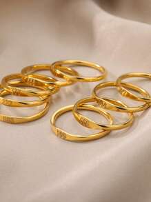 1 件金色天使数字戒指精致数字 111 222 333 444 555 666 777 888 999 指环 18K 镀金不锈钢戒指幸运数字珠宝时尚配饰 - 金黃色 - 查看 11