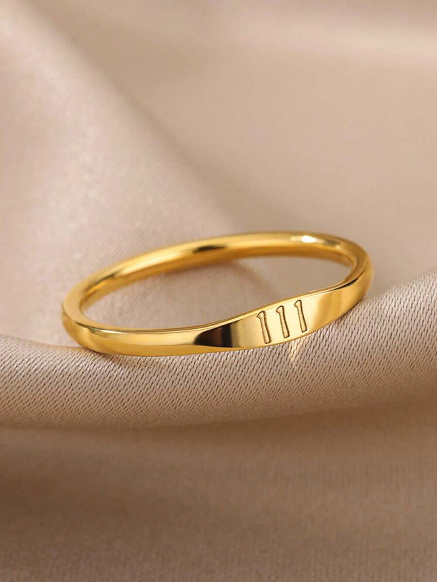 1 件金色天使数字戒指精致数字 111 222 333 444 555 666 777 888 999 指环 18K 镀金不锈钢戒指幸运数字珠宝时尚配饰 - 金黃色 - 查看 1