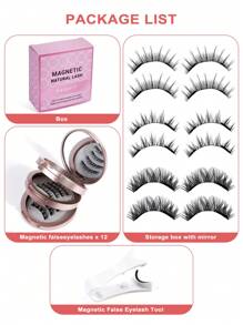 3 Pairs Magnetic False Eyelashes Kit With Mirror & Applicator Glue-Free Eyelashes Natural Manga Eyelashes Cat Eye Fluffy Faux Mink Eye Lashes With Tweezers Makeup Tool For Beauty Travel - 黑色 - 查看 10