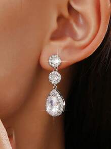 1 对时尚闪亮密镶长款女士耳环耳钉，优雅适合日常、旅行、派对场合 - 銀色 - 查看 2