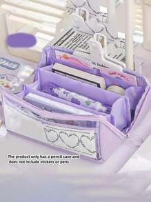 1Pc﻿ Large Capacity Pencil Case With A Magnetic Clasp For Office Stationery And Desk Storage - Multicolor - View 4