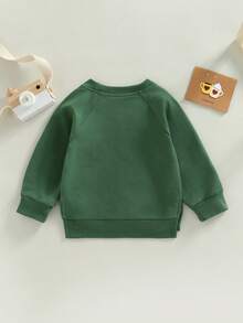 Sudaderas para niños y niñas pequeños, color liso, cuello redondo, manga larga, sudaderas con capucha, jerséis casuales de otoño e invierno. - Verde - Ver 4