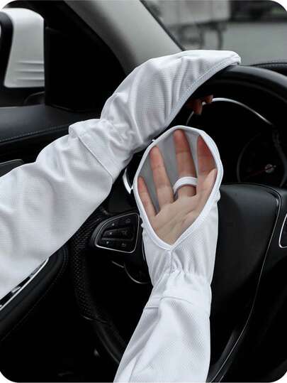 2 Piezas/set Manga De Protección Solar Para Primavera, Verano Y Otoño, Hecha De Seda De Hielo, Adecuada Para Conducir Al Aire Libre Y Protección Uv, Tamaño Grande De Manga Y Guantes De Protección Solar