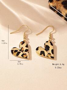 1 para eleganckich kolczyków ze stopu w kształcie serca w stylu retro z nadrukiem w panterkę, uniwersalne akcesoria do biżuterii modowej dla kobiet, pomysł na prezent na walentynki, mamę, mamę, dzień matki, prezent