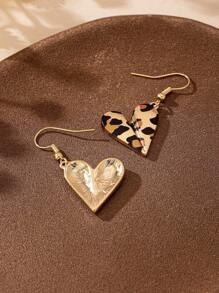 1 para eleganckich kolczyków ze stopu w kształcie serca w stylu retro z nadrukiem w panterkę, uniwersalne akcesoria do biżuterii modowej dla kobiet, pomysł na prezent na walentynki, mamę, mamę, dzień matki, prezent