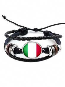 1 pieza Brazalete de cuerda de piel sintética (PU) con patrón de banderas de diferentes países - Pulsera - Ver 18