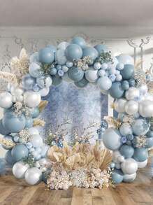 Set de 129 piezas Juego de decoración de arco de globos azul plata, suministros para decorar el fondo de la pared de la fiesta de cumpleaños, ceremonia de mayoría de edad, baby shower, fiestas familiares y festivas, incluye cadena de globos decorativos y accesorios para globos