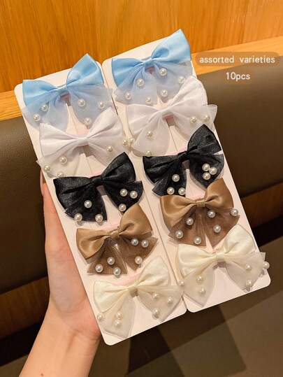 10 件装珍珠蝴蝶结发夹，可爱多彩的发夹，适合日常使用