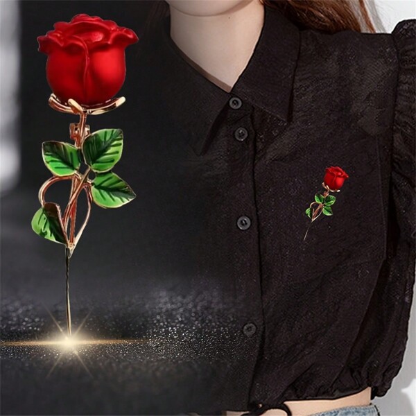 Fashionable And Elegant Rose Flower Brooch, Red Exquisite Romantic Date Clothing Lapel Pin, Enamel Oil Drip Badge, Versatile Accessory, Suitable For Daily Wear, Perfect For Holidays, Parties, And As A Couple's Gift