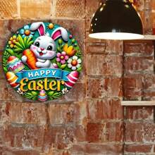 7.9 英寸圆形农舍风格复活节兔子、胡萝卜和花卉设计花环，适用于门和墙壁装饰，可悬挂的节日装饰，适合家庭和庆祝活动，是送给朋友和同事的独特礼物 - 彩色 - 查看 4