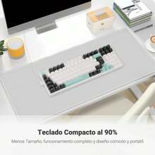 LORISKORS TR95 Teclado Mecánico Español de 95 Teclas, Teclado Oficina de Blanco Retroiluminado, Teclado Gamer con Ñ y Teclas Numérico, Cable Removible, Keyboard de Red Switch, Blanco/Gris Verde - Blanco/Gris Verde (Red Switch) - Ver 9