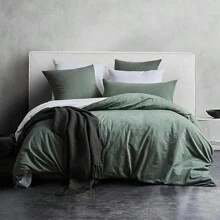 Bed Linen 220x240 Cotton, Bedding Sets Sage Green With Zipper, Similar Texture To Stone Washed Linen, Contains 1 Duvet Cover 200x200 And 2 Pillowcases 80x80